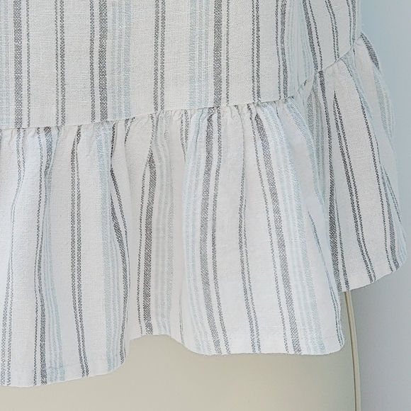 BP Womens LG Top Linen Blend Gray-Striped Crop Vacation Beachy BOHO Minimalist - Picture 4 of 9